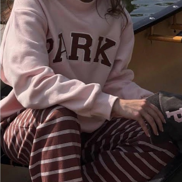 Pink 'PARKE’ Crewneck Sweatshirt with Brown Lettering S/M